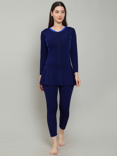 MEGASK Colourblocked Full Coverage One Piece Removable Chest Pads Swimming Dress