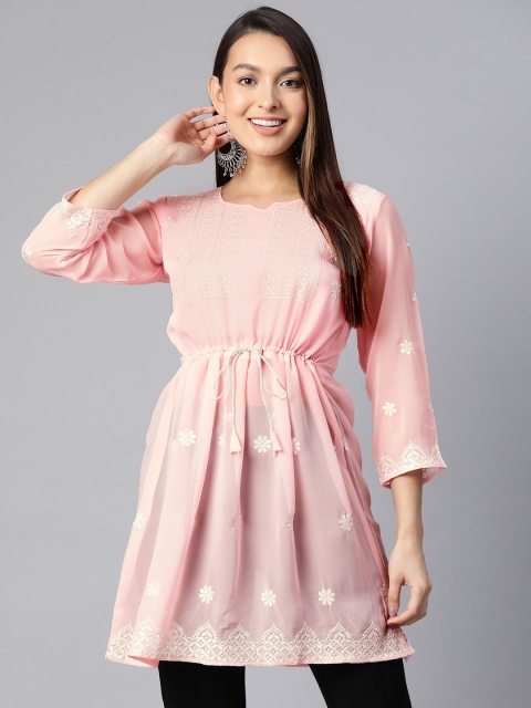 Moda Rapido Geometric Embroidered Chikankari Pure Georgette Chikankari Short Kurti