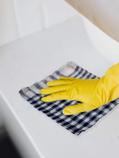 Kuber Industries Blue and White Set of 12 Checked Cotton 300 GSM Kitchen Cleaning Clothes - Image 4