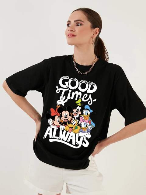 RAYACLOSET Women Printed Extended Sleeves Applique T-shirt