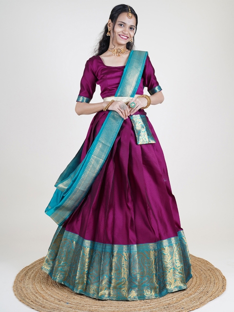 DIVASTRI Woven Design Taffeta Zari Silk Half Saree & Unstitched Blouse With Dupatta