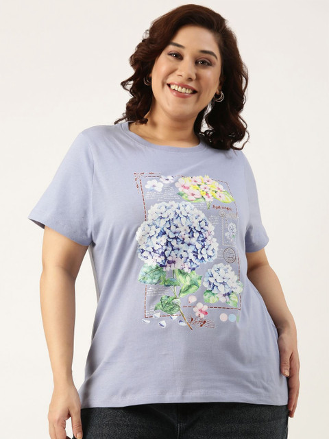 MARCA Bold Women Plus Size Floral Printed Round Neck Cotton T-shirt
