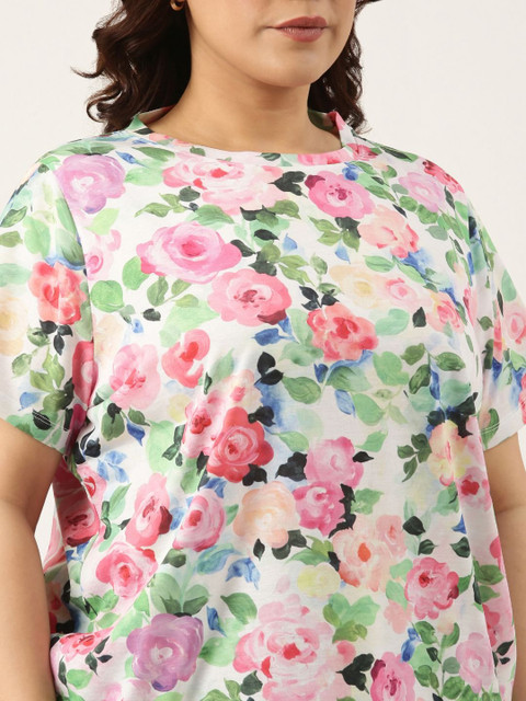 MARCA Bold Women Plus Size Floral Printed Round Neck T-shirt - Image 2