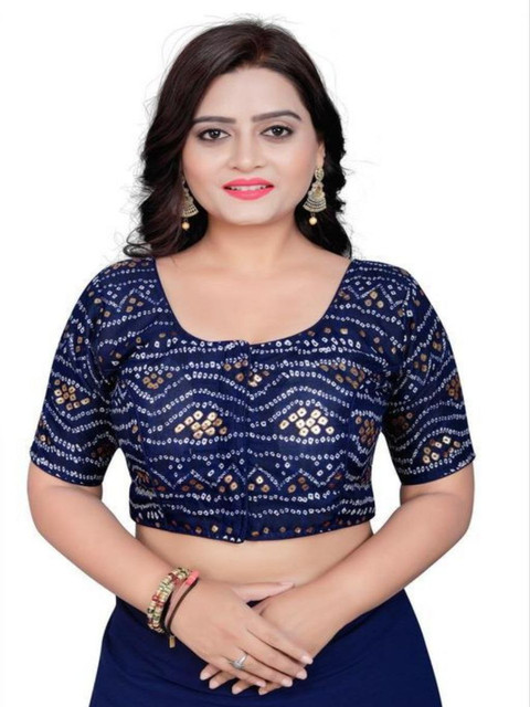 HERE&NOW Printed Round Neck Saree Blouse