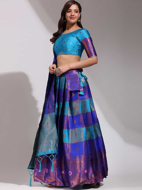 DIVASTRI Woven Design Silk Semi-Stitched Lehenga & Unstitched Blouse With Dupatta - Image 6