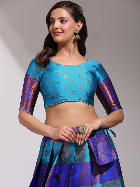 DIVASTRI Woven Design Silk Semi-Stitched Lehenga & Unstitched Blouse With Dupatta - Image 2