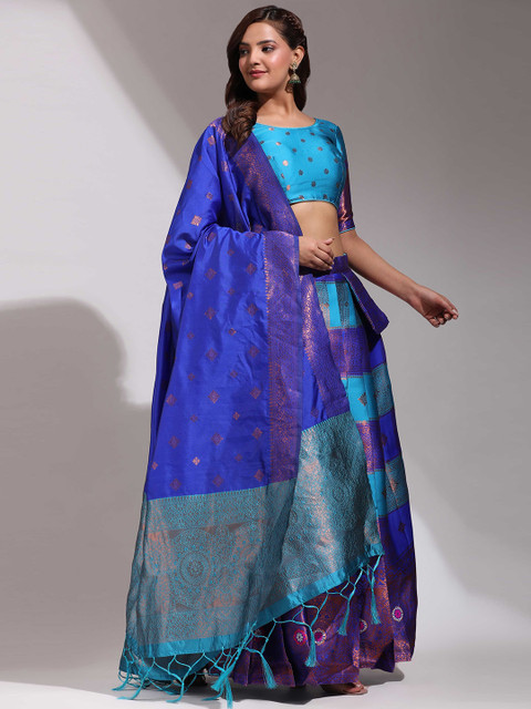 DIVASTRI Woven Design Silk Semi-Stitched Lehenga & Unstitched Blouse With Dupatta - Image 5