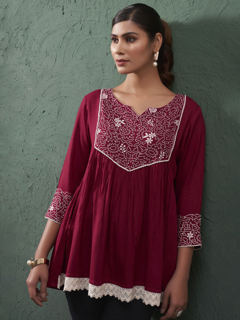 Anouk Women Floral Embroidered Gotta Patti Short Kurti