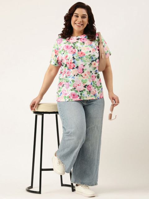 MARCA Bold Women Plus Size Floral Printed Round Neck T-shirt - Image 5