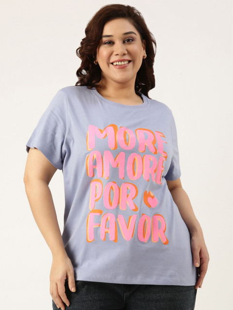MARCA Bold Women Plus Size Typography Printed Round Neck Cotton T-shirt
