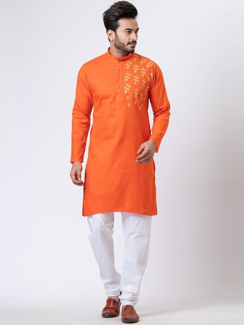 Rainbow Cloths Embroidered Thread Work Mandarin Collar Straight Kurta