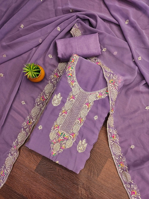 HERE&NOW Floral Embroidered Zari Georgette Unstitched Dress Material