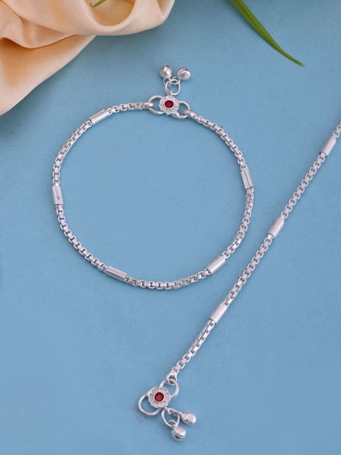 Silvermerc Designs Silver-Plated Gemstone Studded and Delicate Bell Charm Anklet