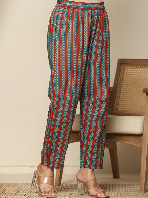 Yufta Floral Printed Maternity Pure Cotton Anarkali Kurta With Trousers & Dupatta - Image 7