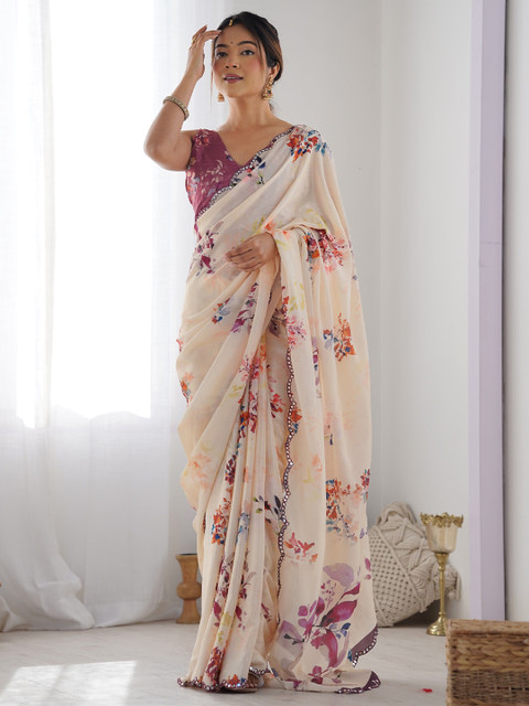 Moda Rapido Floral Printed Saree With Unstitched Blouse Piece