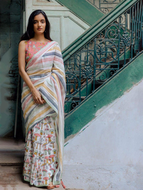 Moda Rapido Striped Pure Cotton Chanderi Saree