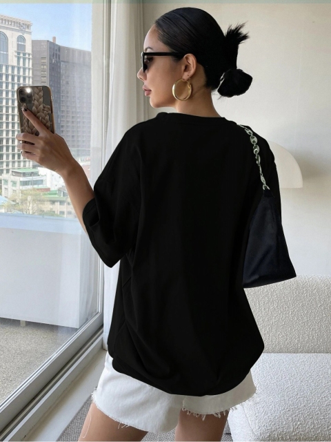 TOGS & TERRE Women Graphic Printed Round Neck Cotton Oversized T-shirt - Image 3
