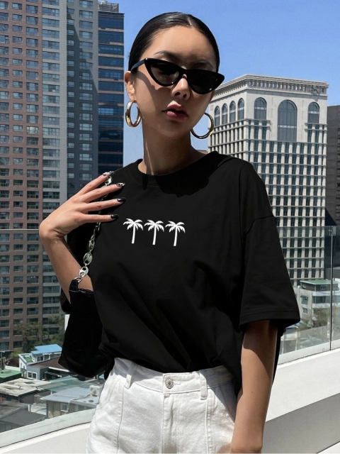TOGS & TERRE Women Graphic Printed Round Neck Cotton Oversized T-shirt - Image 4