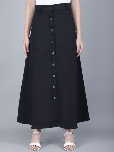 Codaisy Button-Detail A-Line Denim Maxi Skirt