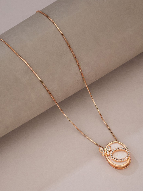 ATIBELLE Gold-Plated Cubic Zirconia Stone Studded Ovel Shapoed Minimal Necklace