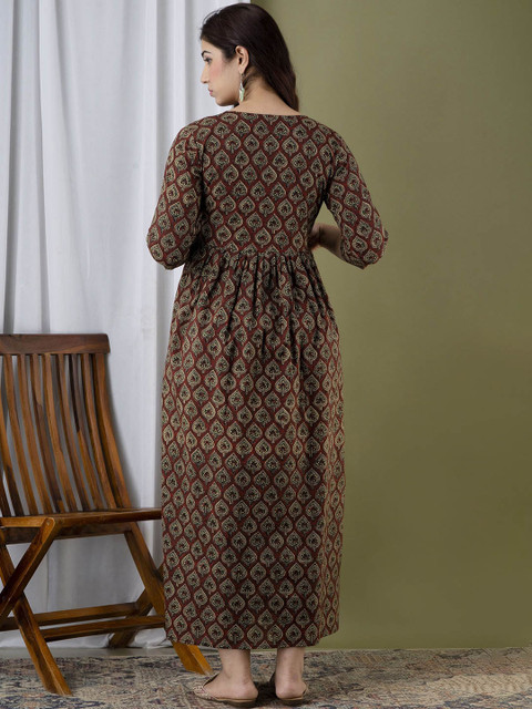 SILAKIVA Floral Printed Round Neck A-Line Maternity Dress - Image 4