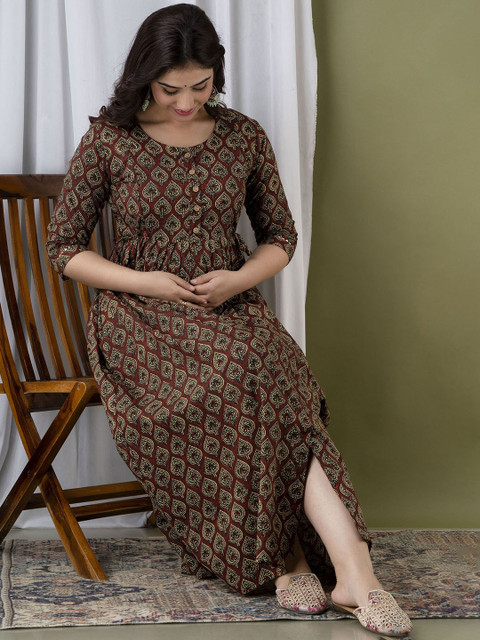 SILAKIVA Floral Printed Round Neck A-Line Maternity Dress - Image 6