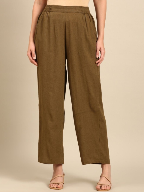 De Moza Women Mid-Rise Wide Leg Trousers
