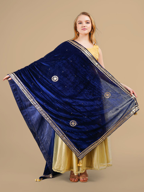 Karthav Fashion Ethnic Motifs Embroidered Velvet Dupatta With Gotta Patti