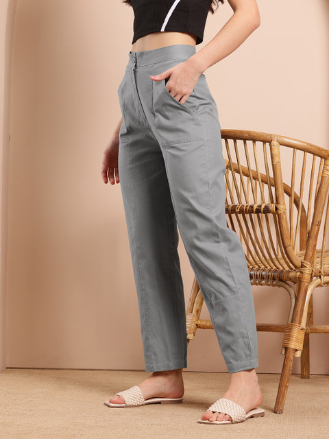 Mast & Harbour Women Mid-Rise Pure Cotton Regular Fit Trousers