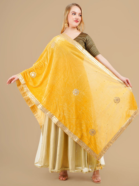 Karthav Fashion Ethnic Motifs Embroidered Velvet Dupatta With Gotta Patti