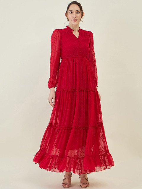 aayu Puff Sleeve Ruffles Georgette Maxi Dress