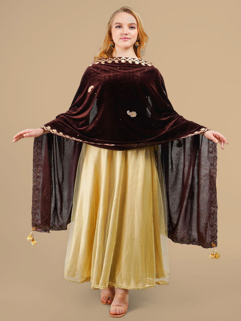 Karthav Fashion Paisley Embroidered Velvet Dupatta With Gotta Patti