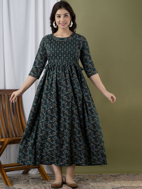 SILAKIVA Floral Printed Gathered Fit and Flare Maternity Dress