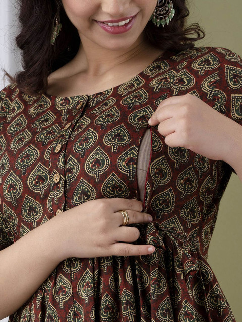 SILAKIVA Floral Printed Round Neck A-Line Maternity Dress - Image 7