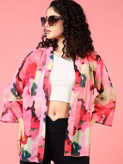 V-Mart Abstract Printed Three-Quarter Sleeves Georgette Shrug