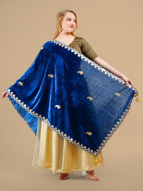 Karthav Fashion Paisley Embroidered Velvet Dupatta With Gotta Patti