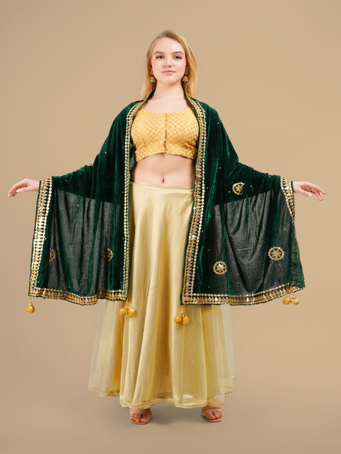Karthav Fashion Ethnic Motifs Embroidered Velvet Dupatta With Gotta Patti