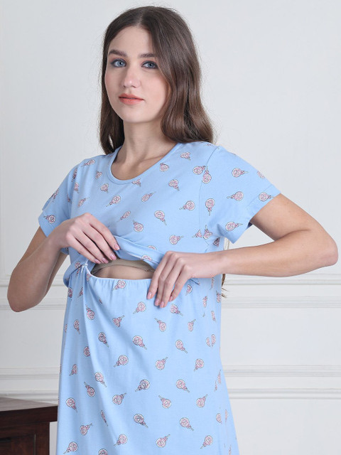 Secret Wish Women Candy Hosiery Printed Pure Cotton Maternity Nighty - Image 2