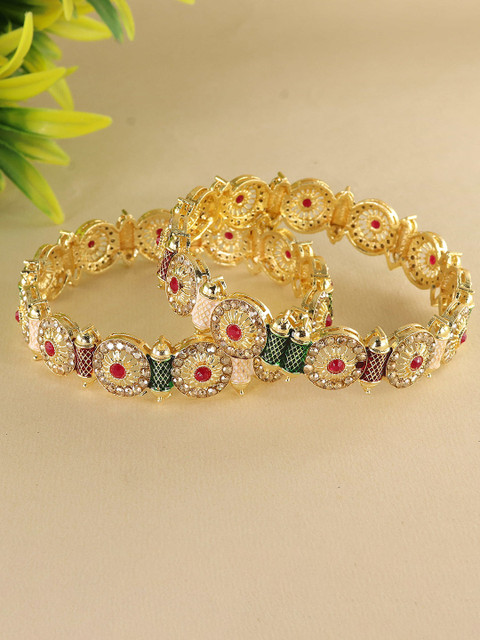 ZULKA Set Of 2 Gold-Plated Zircon Diamond Stone-Studded Bangles