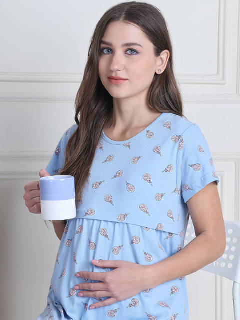 Secret Wish Women Candy Hosiery Printed Pure Cotton Maternity Nighty - Image 6