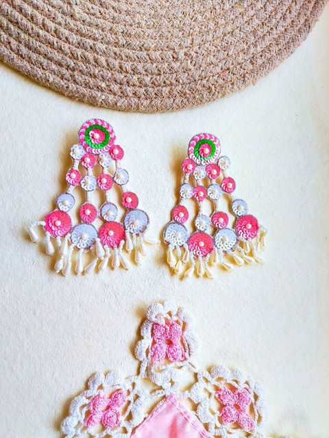 Sangria Pink Artificial Beaded Contemporary Bridal Tasseled Drop Earrings