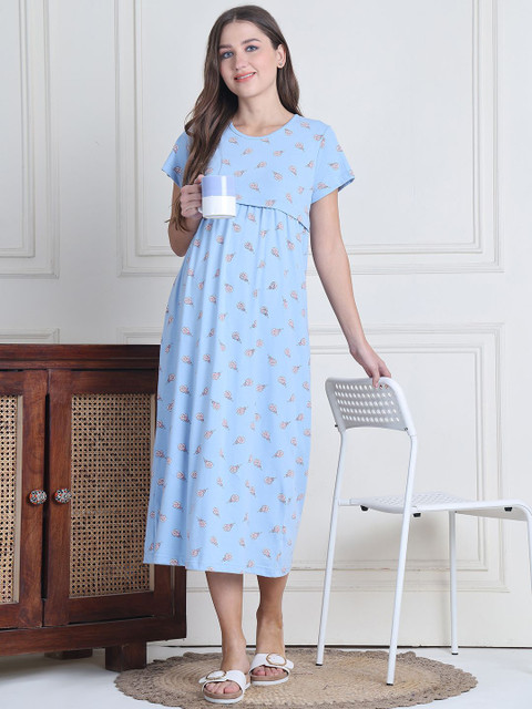 Secret Wish Women Candy Hosiery Printed Pure Cotton Maternity Nighty - Image 5