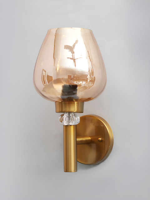 SHREE KALA HOME DECOR Gold-Toned & Brown Abstract Shaped Wall Lamp With Luster Glass