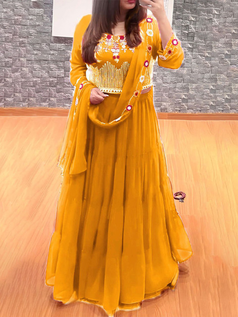 ANJANI TEXTILE Embroidered Semi-Stitched Lehenga & Unstitched Blouse With Dupatta