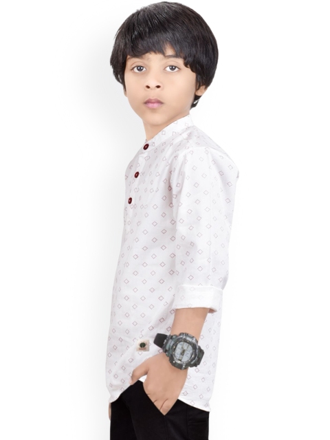 MADE IN THE SHADE Boys Geometric Printed Band Collar Cotton Straight Kurta - Image 5