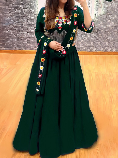ANJANI TEXTILE Embroidered Semi-Stitched Lehenga & Unstitched Blouse With Dupatta