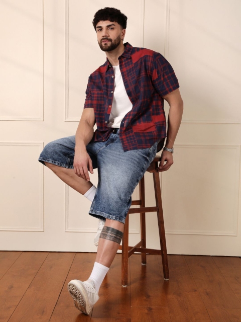 WROGN Men Comfort Fit Spread Collar Tartan Checked Cotton Casual Shirt - Image 5