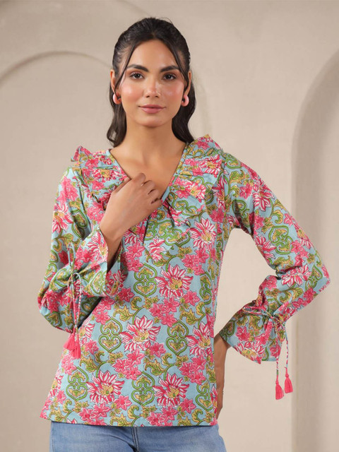Jaipur Morni Floral Print Ethnic Cotton Top
