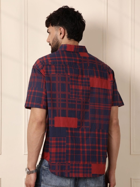 WROGN Men Comfort Fit Spread Collar Tartan Checked Cotton Casual Shirt - Image 4