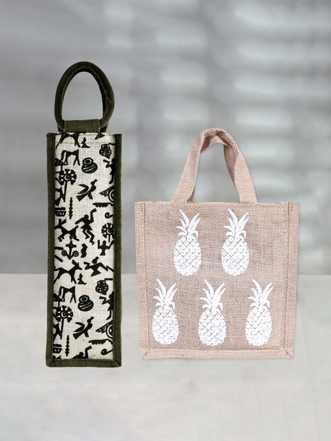 Kuber Industries Set of 2 Printed Carry Lunch & Bottle Bag Combo Set